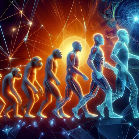 3D rendering of a group of people running in a space.の素材