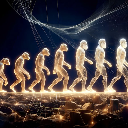 3D rendering of a group of people running in space.の素材