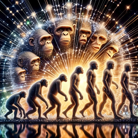 Crowd of monkeys in a circle around the stars. 3D renderingの素材