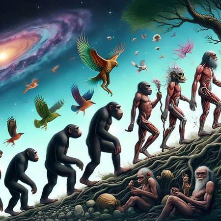 Zoo life with monkeys and birds - 3D illustration of a zodiac signの素材