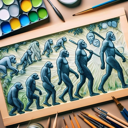 Drawing of monkeys on a sheet of paper, close-upの素材