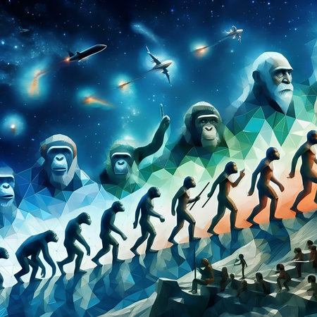 Surreal 3D illustration of a group of monkeys climbing a mountain.の素材