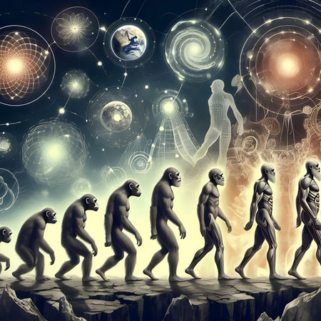 Conceptual 3D illustration of human or man surrounded by planets and starsの素材