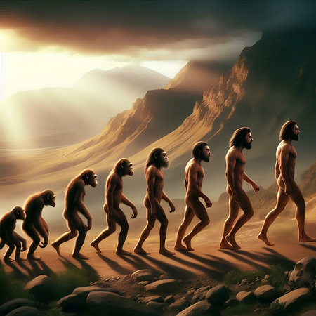 Human evolution from monkey to man. This is a 3d render illustrationの素材