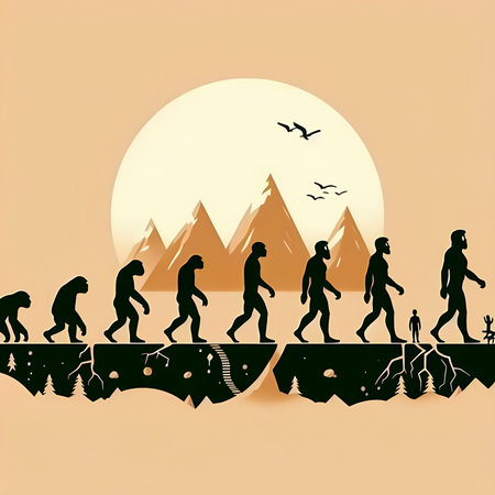 Silhouettes of people running in the mountains. Vector illustration.の素材