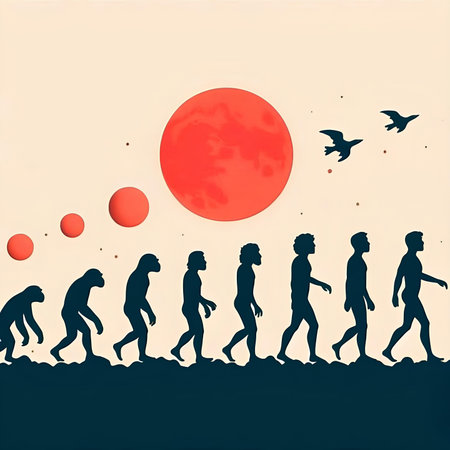 Silhouette of a group of people running towards the sun.の素材