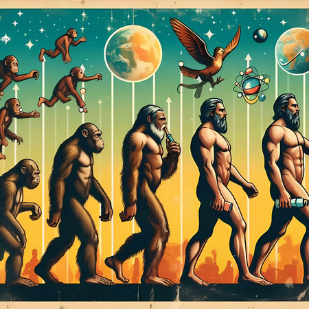 Zeus monkey in front of the planet. Illustration of the zodiac.の素材