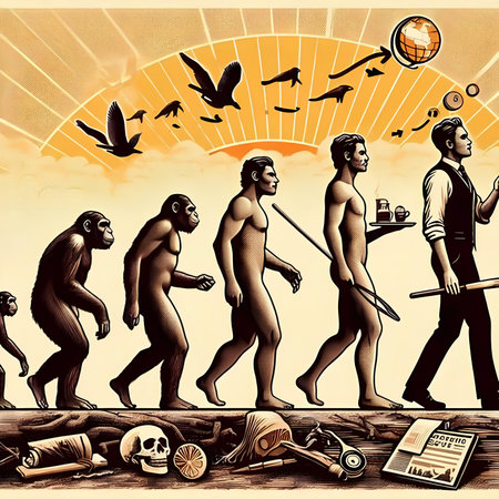 Zeus god and monkey on the background of the sun, vector illustrationの素材