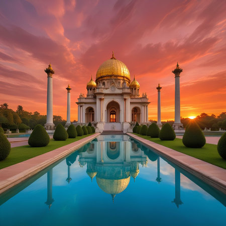 Sunset at Sultan Omar Ali Saifudding Mosque in Delhi, Indiaの素材