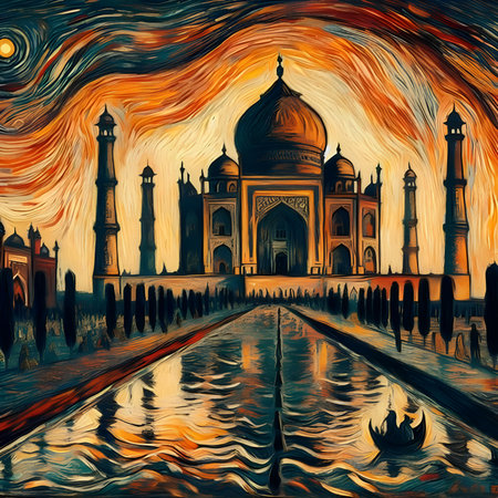Digital painting of Taj Mahal in Agra, Uttar Pradesh, Indiaの素材