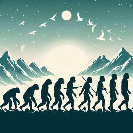 Primitive people walking in the mountains. Vector illustration. Eps 10の素材