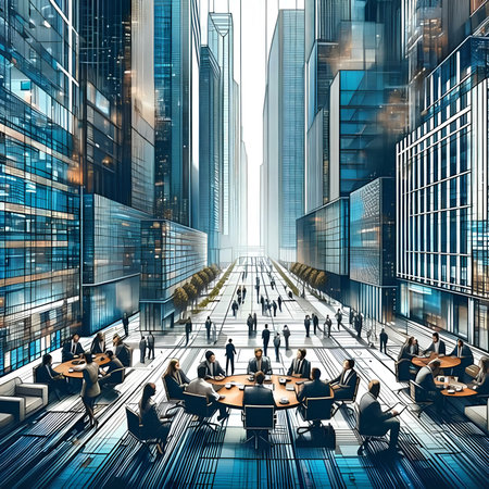 Business People Meeting Corporate Cityscape Concept. 3D Rendered Imageの素材