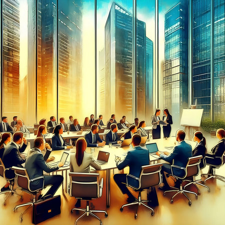Business People Meeting Corporate Cityscape Interaction Concept. 3D Renderingの素材