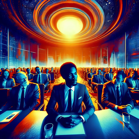 Businessman in the conference hall. 3D illustration. Abstract background.の素材