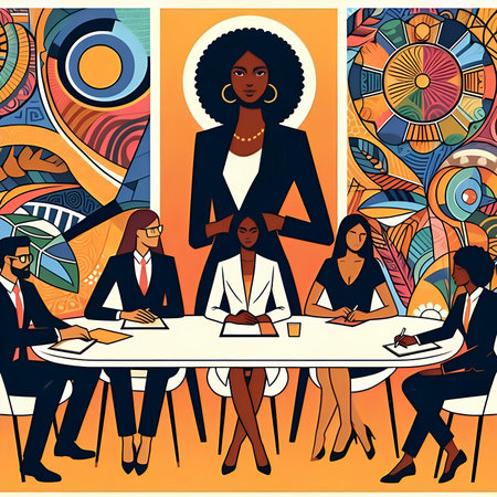 Business people sitting at the table in the office. Vector illustration.の素材