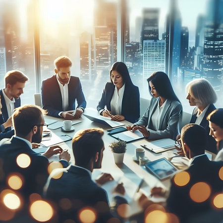 Business people working together in modern office. Multiethnic corporate business team.の素材