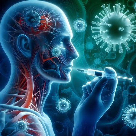 Digital illustration of virus in colored backgroundの素材