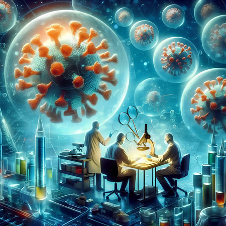 3d rendering of medical team working in the laboratory with coronavirusの素材