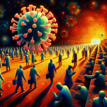 Coronavirus 2019-nCoV. Crowds of people walk on the bridge over the river.の素材