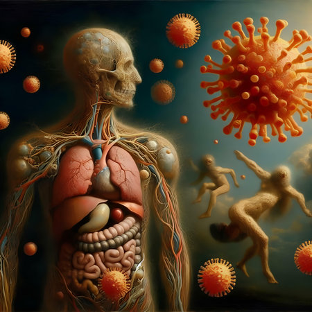 Viruses in human body, 3D illustration. human anatomyの素材