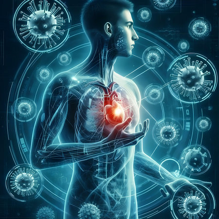 Conceptual image of human body anatomy with Coronavirusの素材