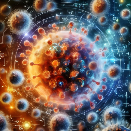 3D illustration of virus in abstract background. Viruses and bacteriaの素材