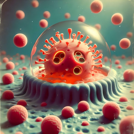 3D illustration of a coronavirus floating through a crystal ballの素材