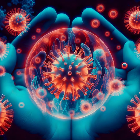 Virus cells in human body, 3D illustration of virus cellsの素材