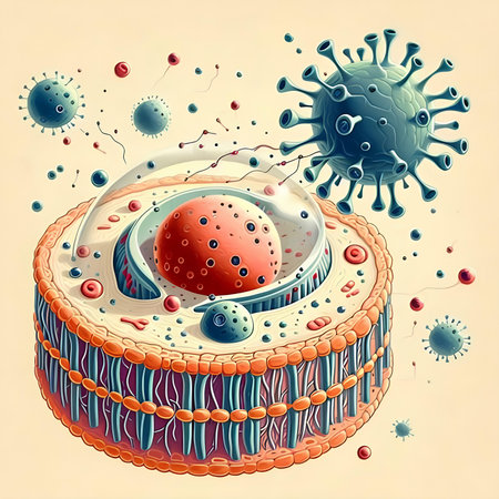 Virus cells in the blood of the human body. Vector illustration.の素材