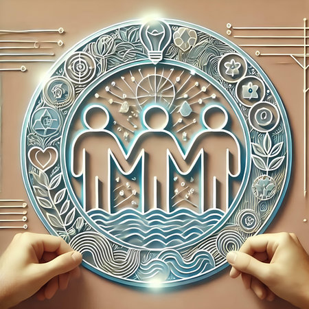 Illustration of family in a circle on a background of nature.の素材