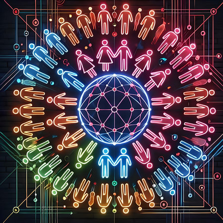 Neon people around the world. Social network concept. vector illustrationの素材