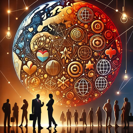 Group of business people silhouettes and planet. Elements of this image furnished by NASAの素材