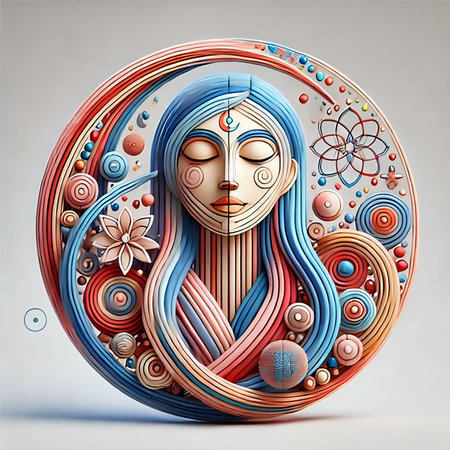 Beautiful girl with long hair in the form of a circle.の素材