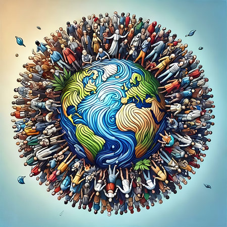 People around the planet. Concept of global business. Vector illustration.の素材