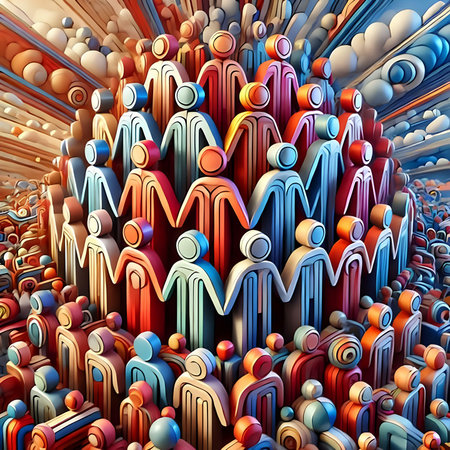 3D rendering of a group of people in a crowd of peopleの素材