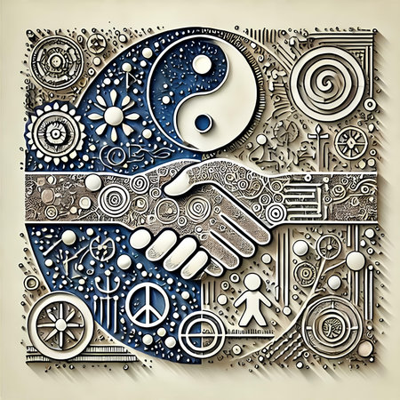 Hands holding yin yang symbol of harmony and balance.の素材