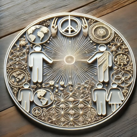 Symbols of the zodiac in a circle on a wooden backgroundの素材