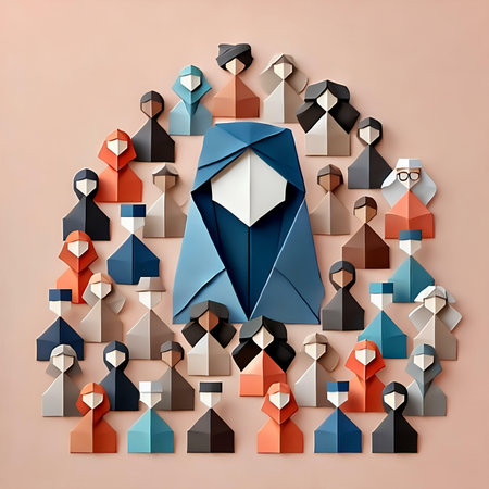 Paper origami people in a circle. Paper origami concept.の素材