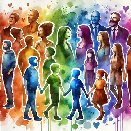Group of people on multicolored watercolor background. Vector illustration.の素材