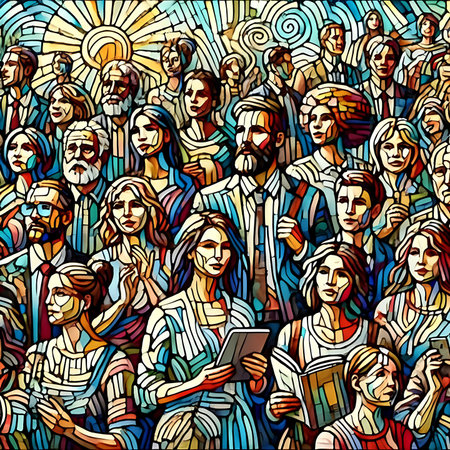 Seamless pattern of people of different nationalities and religions.の素材