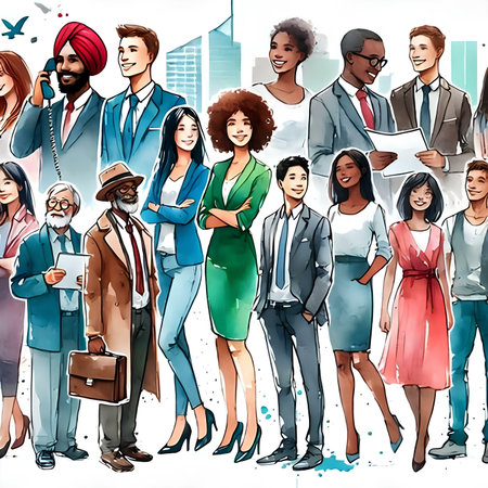 Group of diverse business people. Hand drawn vector illustration in sketch style.の素材
