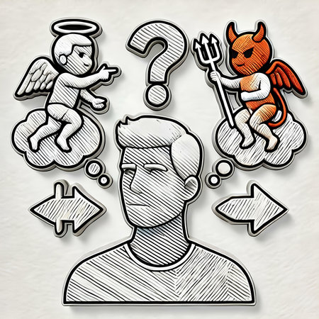 Vector illustration of a man with a question mark and a set of iconsの素材