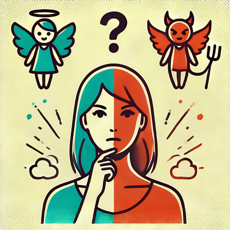 Illustration of a sad woman with different angels around her - vectorの素材