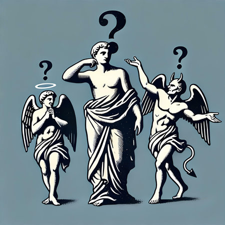 Greece, ancient Greek gods with question marks. Vector illustration.の素材