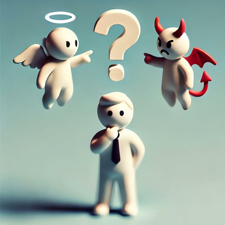 Angel and devil with question mark, 3d render. Business conceptの素材