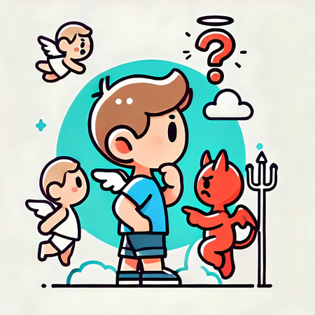 Little boy with cupids and cat. Vector illustration in cartoon style.の素材