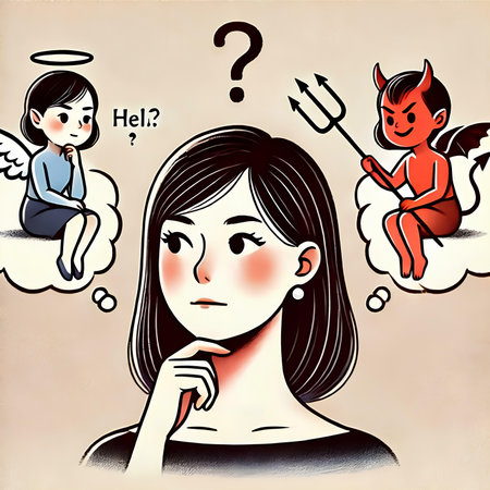 Illustration of a young woman suffering from stress, anxiety and depressionの素材