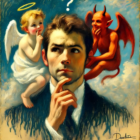 Angel, devil and angel. Illustration in oil painting style.の素材