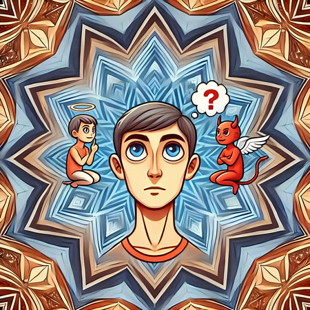 Vector illustration of a man with a question mark in his head.の素材