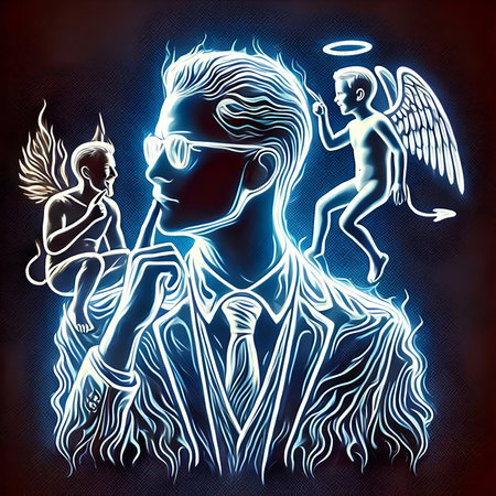 Angel and devil. Vector illustration of a man with angel wings.の素材